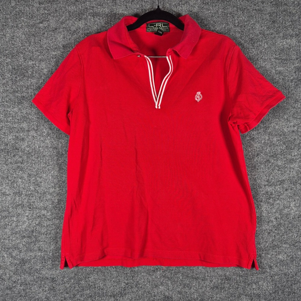 Lauren Ralph Lauren Polo Shirt Active V Neck Cotton L Red Womens
